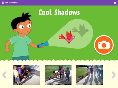 A screenshot of the “Cool Shadows” photo gallery with photos of preschool children and their shadows. 