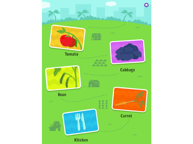 Wonder Farm app levels shown on an iPad.