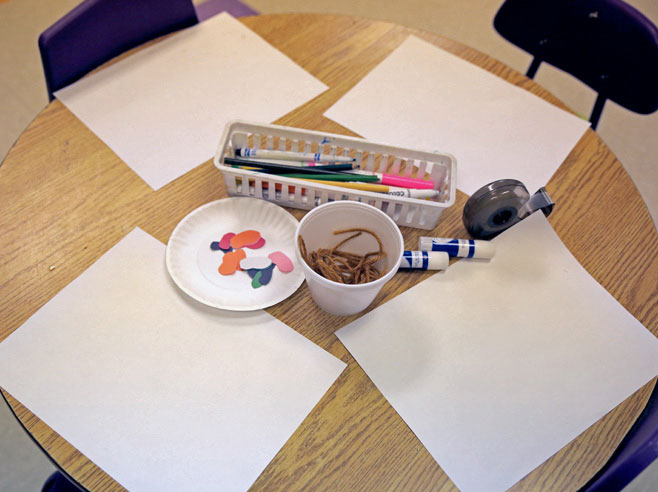 Materials set up on a table.