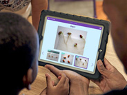 Students look at pictures of their beans and plants on the iPad.