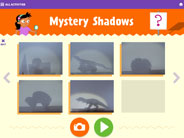 Mystery Shadows app screenshot, showing photos of shadows made by some toys.