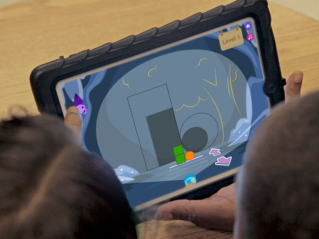 Students playing Shadow Cave app on iPad.